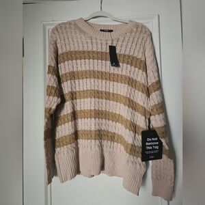 Lulu's Beige and Pink Striped Sweater